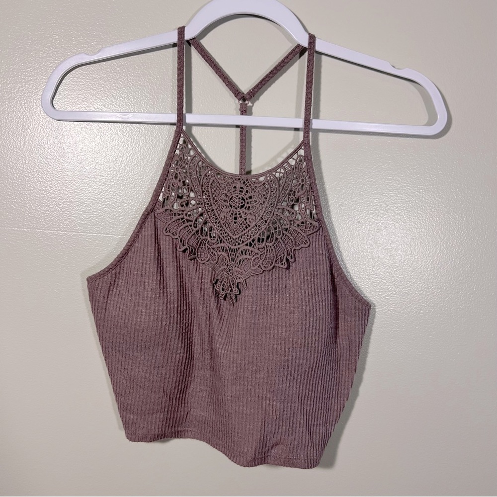 3/$15! Mudd Purple Lace Cropped Tank Top